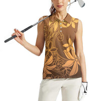 Tiare Tahiti Women Sleeveless Polo Shirt Brown Polynesia Motifs - Polynesian Pride