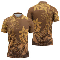 Tiare Tahiti Zipper Polo Shirt Brown Polynesia Motifs - Polynesian Pride
