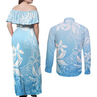 Tiare Tahiti Couples Matching Off Shoulder Maxi Dress and Long Sleeve Button Shirt Blue Polynesia Motifs LT05 - Polynesian Pride