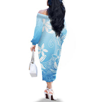Tiare Tahiti Family Matching Off The Shoulder Long Sleeve Dress and Hawaiian Shirt Blue Polynesia Motifs - Polynesian Pride