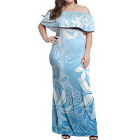 Tiare Tahiti Off Shoulder Maxi Dress Blue Polynesia Motifs LT05 Women Blue - Polynesian Pride