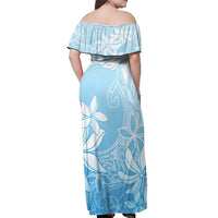 Tiare Tahiti Off Shoulder Maxi Dress Blue Polynesia Motifs LT05 - Polynesian Pride