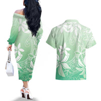 Tiare Tahiti Couples Matching Off The Shoulder Long Sleeve Dress and Hawaiian Shirt Matcha Polynesia Motifs - Polynesian Pride