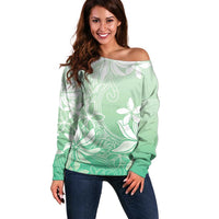 Tiare Tahiti Off Shoulder Sweater Matcha Polynesia Motifs LT05 Women Green - Polynesian Pride