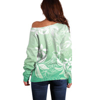 Tiare Tahiti Off Shoulder Sweater Matcha Polynesia Motifs LT05 - Polynesian Pride