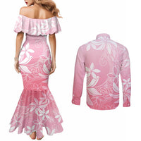 Tiare Tahiti Couples Matching Mermaid Dress and Long Sleeve Button Shirt Pink Polynesia Motifs - Polynesian Pride