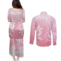 Tiare Tahiti Couples Matching Puletasi and Long Sleeve Button Shirt Pink Polynesia Motifs - Polynesian Pride