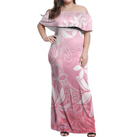 Tiare Tahiti Off Shoulder Maxi Dress Pink Polynesia Motifs - Polynesian Pride