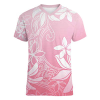 Tiare Tahiti Women V-Neck T-Shirt Pink Polynesia Motifs LT05 Female Pink - Polynesian Pride