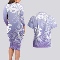 Tiare Tahiti Couples Matching Long Sleeve Bodycon Dress and Hawaiian Shirt Purple Polynesia Motifs - Polynesian Pride