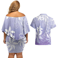 Tiare Tahiti Couples Matching Off Shoulder Short Dress and Hawaiian Shirt Purple Polynesia Motifs - Polynesian Pride