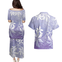 Tiare Tahiti Couples Matching Puletasi and Hawaiian Shirt Purple Polynesia Motifs - Polynesian Pride
