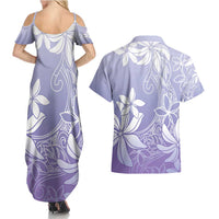Tiare Tahiti Couples Matching Summer Maxi Dress and Hawaiian Shirt Purple Polynesia Motifs - Polynesian Pride