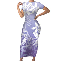 Tiare Tahiti Family Matching Short Sleeve Bodycon Dress and Hawaiian Shirt Purple Polynesia Motifs - Polynesian Pride