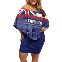 Hawaii Pearl Harbor Remembrance Day Family Matching Off Shoulder Short Dress and Hawaiian Shirt Flag Style LT05 Mom's Dress Blue - Polynesian Pride