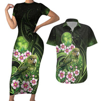 New Zealand Aotearoa Kakapo Couples Matching Short Sleeve Bodycon Dress and Hawaiian Shirt Maori Pattern With Manuka Galaxy Style - Polynesian Pride