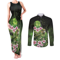 New Zealand Aotearoa Kakapo Couples Matching Tank Maxi Dress and Long Sleeve Button Shirt Maori Pattern With Manuka Galaxy Style - Polynesian Pride