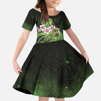 New Zealand Aotearoa Kakapo Family Matching Short Sleeve Bodycon Dress and Hawaiian Shirt Maori Pattern With Manuka Galaxy Style LT05 Daughter's Dress Green - Polynesian Pride