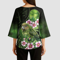 New Zealand Aotearoa Kakapo Kimono Sleeve Blouse Maori Pattern With Manuka Galaxy Style - Polynesian Pride