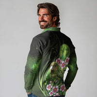 New Zealand Aotearoa Kakapo Long Sleeve Polo Shirt Maori Pattern With Manuka Galaxy Style - Polynesian Pride