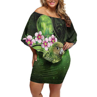 New Zealand Aotearoa Kakapo Off Shoulder Short Dress Maori Pattern With Manuka Galaxy Style - Polynesian Pride