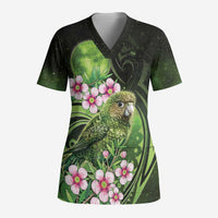 New Zealand Aotearoa Kakapo Scrub Top Maori Pattern With Manuka Galaxy Style - Polynesian Pride