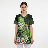 New Zealand Aotearoa Kakapo Scrub Top Maori Pattern With Manuka Galaxy Style - Polynesian Pride