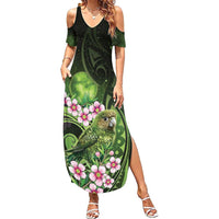 New Zealand Aotearoa Kakapo Summer Maxi Dress Maori Pattern With Manuka Galaxy Style LT05 Women Green - Polynesian Pride
