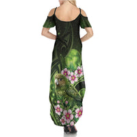 New Zealand Aotearoa Kakapo Summer Maxi Dress Maori Pattern With Manuka Galaxy Style LT05 - Polynesian Pride