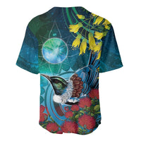 New Zealand Tui Bird Baseball Jersey Maori Koru With Pohutukawa Galaxy Style LT05 - Polynesian Pride