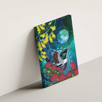 New Zealand Tui Bird Canvas Wall Art Maori Koru With Pohutukawa Galaxy Style - Polynesian Pride
