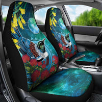 New Zealand Tui Bird Car Seat Cover Maori Koru With Pohutukawa Galaxy Style - Polynesian Pride