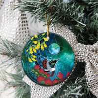 New Zealand Tui Bird Ceramic Ornament Maori Koru With Pohutukawa Galaxy Style - Polynesian Pride