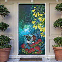 New Zealand Tui Bird Door Cover Maori Koru With Pohutukawa Galaxy Style - Polynesian Pride