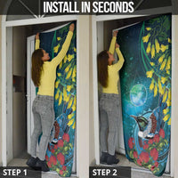 New Zealand Tui Bird Door Cover Maori Koru With Pohutukawa Galaxy Style - Polynesian Pride