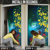 New Zealand Tui Bird Door Cover Maori Koru With Pohutukawa Galaxy Style - Polynesian Pride