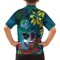 New Zealand Tui Bird Family Matching Off Shoulder Short Dress and Hawaiian Shirt Maori Koru With Pohutukawa Galaxy Style - Polynesian Pride