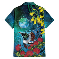 New Zealand Tui Bird Family Matching Off Shoulder Short Dress and Hawaiian Shirt Maori Koru With Pohutukawa Galaxy Style - Polynesian Pride