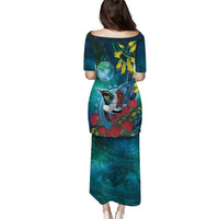 New Zealand Tui Bird Family Matching Puletasi and Hawaiian Shirt Maori Koru With Pohutukawa Galaxy Style - Polynesian Pride