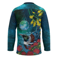 New Zealand Tui Bird Hockey Jersey Maori Koru With Pohutukawa Galaxy Style - Polynesian Pride