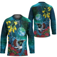 New Zealand Tui Bird Hockey Jersey Maori Koru With Pohutukawa Galaxy Style - Polynesian Pride