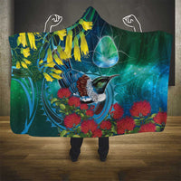 New Zealand Tui Bird Hooded Blanket Maori Koru With Pohutukawa Galaxy Style - Polynesian Pride
