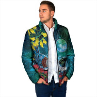 New Zealand Tui Bird Padded Jacket Maori Koru With Pohutukawa Galaxy Style - Polynesian Pride