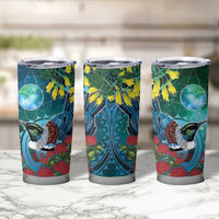 New Zealand Tui Bird Tumbler Cup Maori Koru With Pohutukawa Galaxy Style - Polynesian Pride