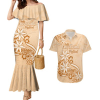 Personalised New Zealand Auckland Folk Festival Couples Matching Mermaid Dress and Hawaiian Shirt Vintage Style LT05 Brown - Polynesian Pride