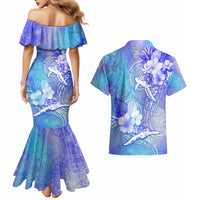 Couple Blue Sea Turtle Heart Love Couples Matching Mermaid Dress and Hawaiian Shirt LT05 - Polynesian Pride