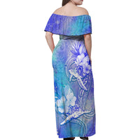 Couple Blue Sea Turtle Heart Love Family Matching Off Shoulder Maxi Dress and Hawaiian Shirt LT05 - Polynesian Pride