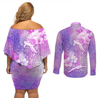 Couple Sea Turtle Love Give Us A Fairytale Couples Matching Off Shoulder Short Dress and Long Sleeve Button Shirt LT05 - Polynesian Pride