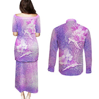 Couple Sea Turtle Love Give Us A Fairytale Couples Matching Puletasi Dress and Long Sleeve Button Shirt LT05 - Polynesian Pride