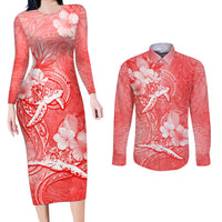 Polynesia Sea Turtle Couple Couples Matching Long Sleeve Bodycon Dress and Long Sleeve Button Shirt Happy Valentine Day Red LT05 Red - Polynesian Pride